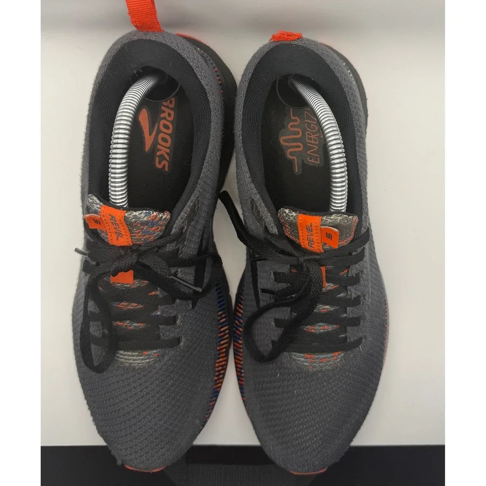 Brooks Revel 5 Running Shoes Mens 9.5 Grey Orange Good 1103741D052 Knit